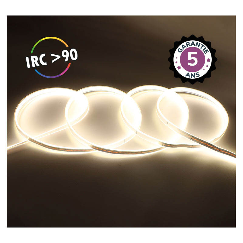Bandeau LED COB 6000K 5 m 320 LED/m 9W/m IP65 - 24V - Garantie 5 ans