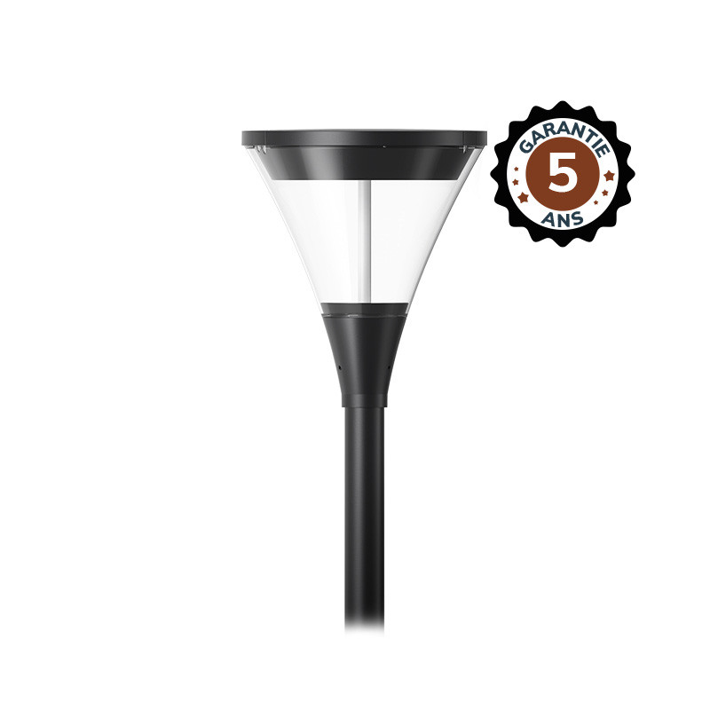 Lanterne sur mat LED Noir 40W IP66 IK09 3000K - Garantie 5 ans