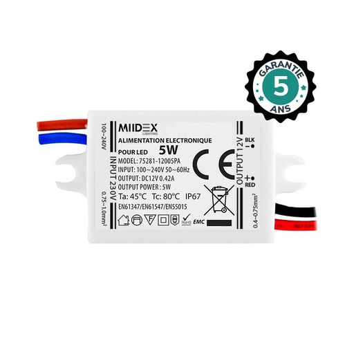 [75281] NDRD Alimentation pour LED 5W 12V DC