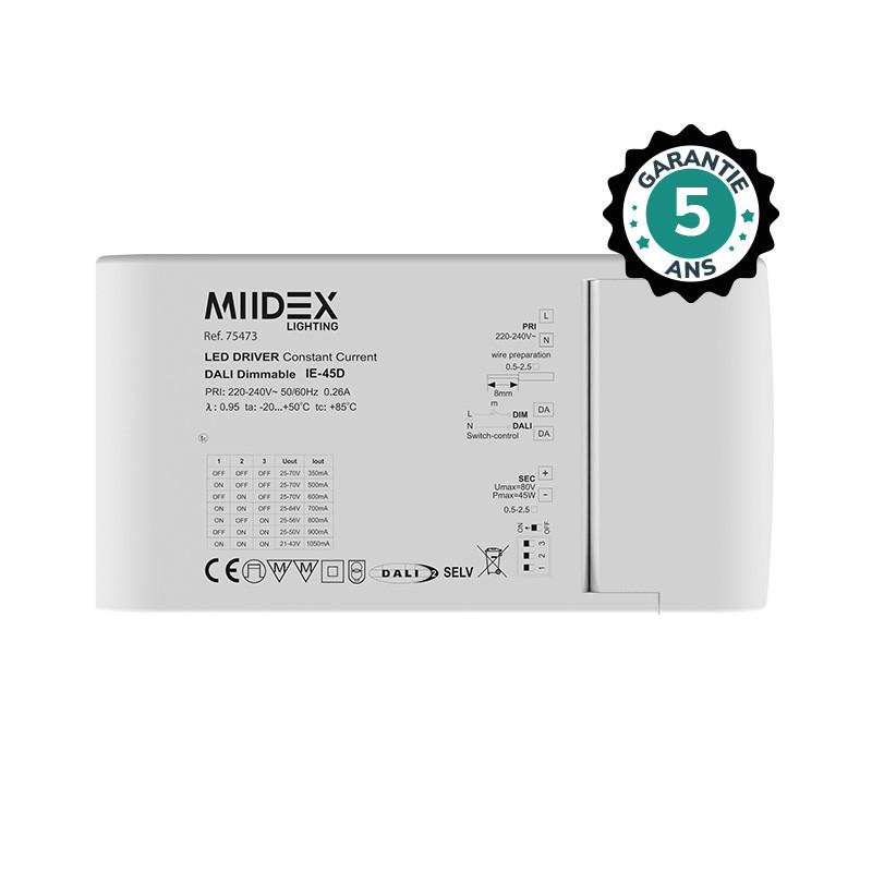 Voeding voor LED 21-70VDC DALI2 PUSH 45W 350-1050mA