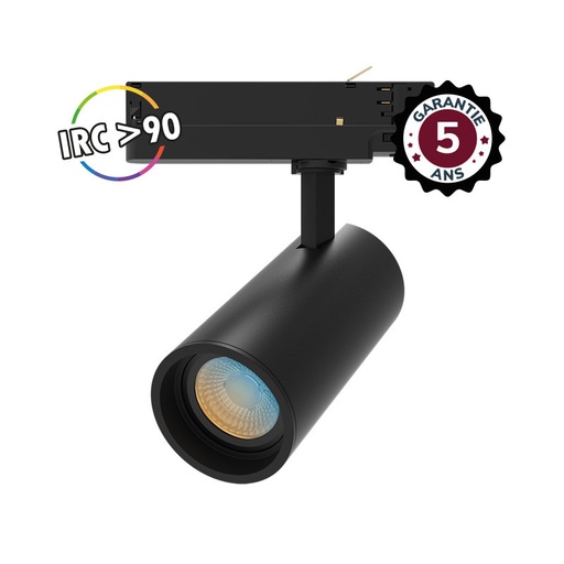 [100204] SPOT LED SUR RAIL NOIR 25W CCT IRC90 GARANTIE 5 ANS