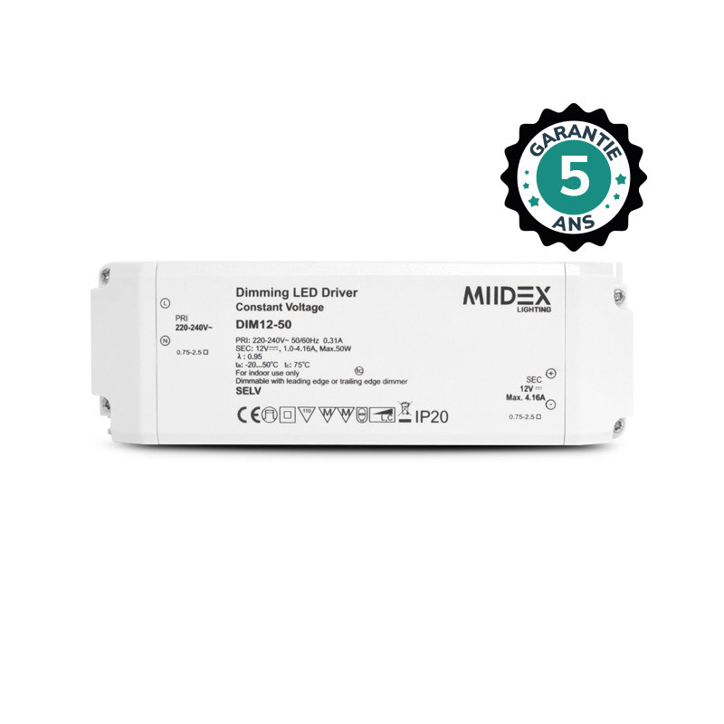 Voeding voor LED 12VDC 50W Dimbaar Faseafsnijding