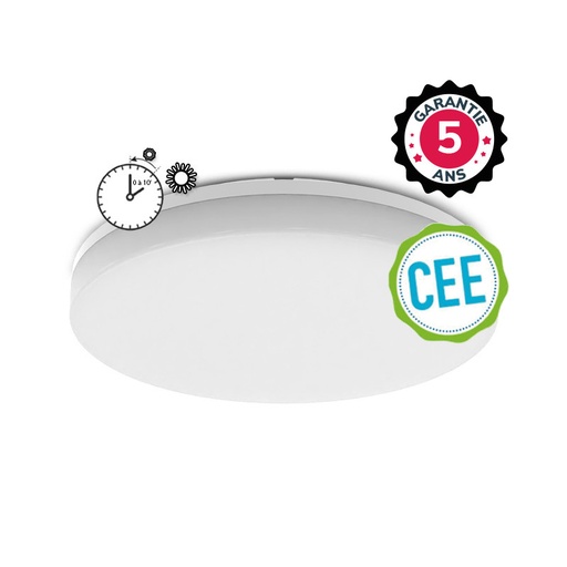 [100233] HUBLOT LED CLIPSO II ROND Ø280 18W 4000K + DÉTECTEUR AVEC PRÉAVIS D'EXTINCTION - GARANTIE 5 ANS