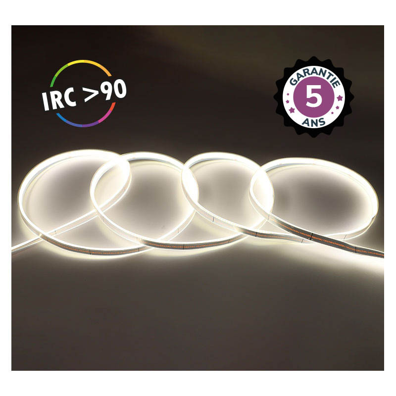 Bandeau LED COB 4000K 5 m 320 LED/m 9W/m IP65 - 24V - Garantie 5 ans