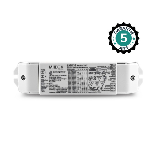 [7547] Alimentation pour LED 13-36W, 3-66VDC, Dimmable DALI / PUSH / 0-10V