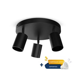[101074] ARMATUUR PLAFOND ZWART 3 SPOTS GU10